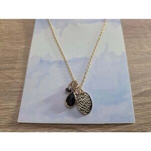 Inspired Life Gold Tone Cluster Charm Necklace Black Teardrop Textured Oval